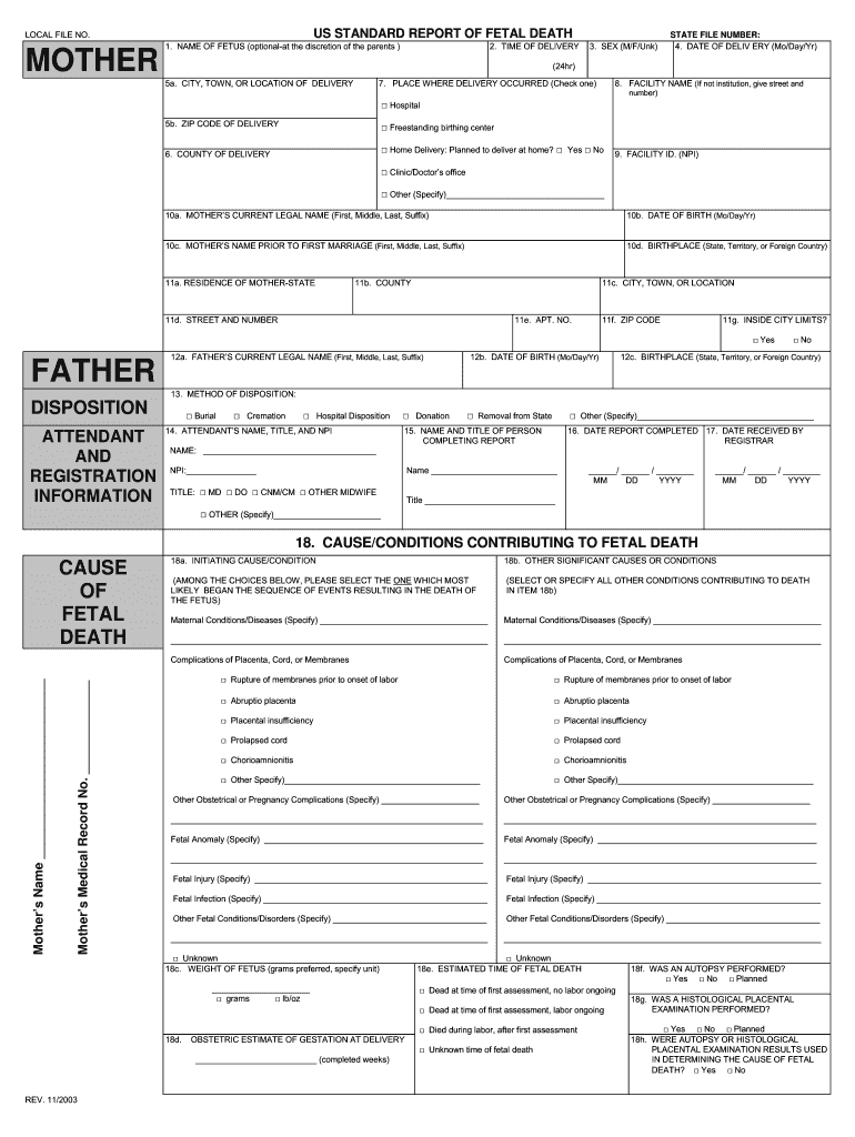  Certificate of Fetal Death 2003-2024